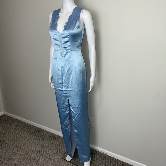 Commense Light Blue Sleeveless Formal Dress‎ Scalloped V Neck Slit Occasion XS - Picture 10 of 14